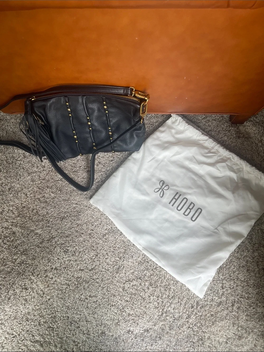 HOBO Black Leather Studded Crossbody with Tassel